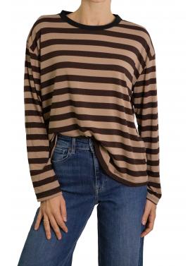 Maglia con contrasto di colore colletto a righe morbida 